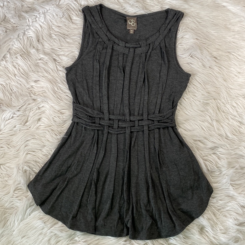 One September • Heather Grey Braided Babydoll Tank Rayon